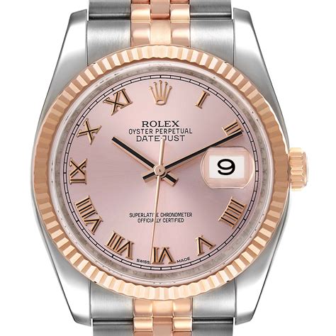 rolex datejust 36mm roman numerals stainless steel rose gokd d211521|rolex datejust oyster steel.